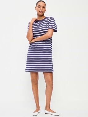 Old Navy Navy and White Striped T-Shirt Dress